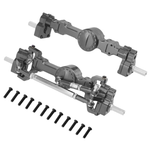Metal Front & Rear Portal Axle Assembly Set for WPL C14 C24 B14 B24 B16 B36 C64 C64-1 C74 C74-1, Aluminum Axle Housing with Steel Gears, Steering Cups Tie Rods, 5mm RC Upgrade Parts (Titanium) - color: Titanium