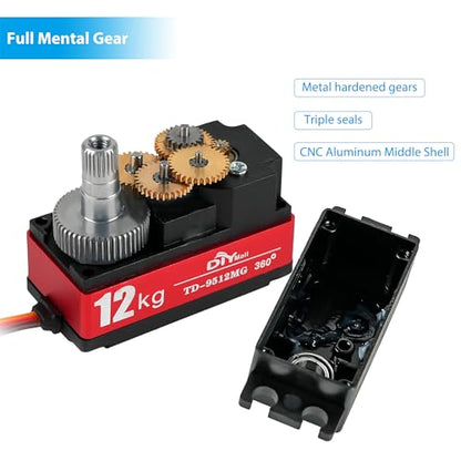 TD-9512 12kg Low Profile Waterproof Servo 360 Degree High Continuous Rotation Servo High Performance Metal Gear for 1/10 Scale RC Drift Cars Robots Planes - size: Semi-metal 360°