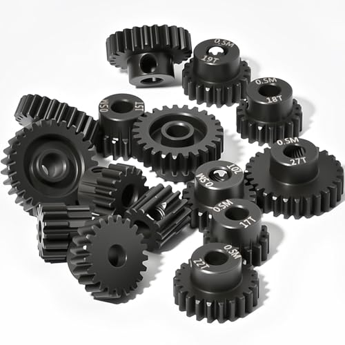 0.5M Pinion Gear 23T 24T 25T 26T 27T Hardened Steel 3.175mm Bore with 2.3mm Adapter, Gear for ARRMA 1/14 Typhon 1/16 Mojave 1/18 Granite, Losi 1/12, 0.5Mod Gear 13T-27T for HOBBYWING Motors - size: 23 24 25 26 27T, style: 5 Gears +5 Shafts Set