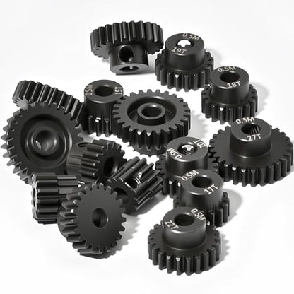 0.5M Pinion Gear 13T 14T 15T 16T 17T Hardened Steel 3.175mm Bore with 2.3mm Adapter, Gear for ARRMA 1/14 Typhon 1/16 Mojave 1/18 Granite, Losi 1/12, 0.5Mod Gear 13T-27T for HOBBYWING Motors - size: 13 14 15 16 17T, style: 5 Gears +5 Shafts Set