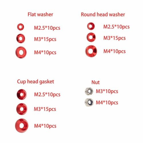HERCHR Aluminum Alloy Cone Cup Head Screw Gasket Washer Counterbore Washers Gaskets Cup Shim Conical Washer Shim - color: red