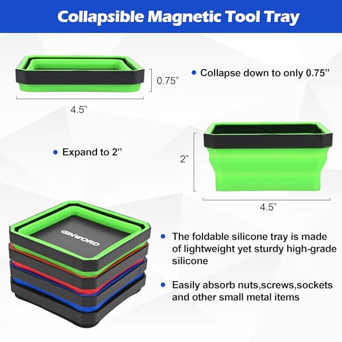 4Pcs Foldable Magnetic Partsn Trays Set with 3LBS Magnetic Pick-up Tool, 4.5" Square Silicone Magnetic Tool for Organizing Screws, Bolts, Nuts, Washers, Pins, and Other Small Metal Parts - color: 4pcs