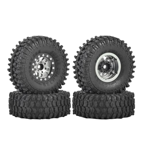 4PCS 1.55 inch Aluminum Metal Beadlock Wheels Rim and 95mm All Terrain Rubber Tires for 1/10 1/12 RC Rock Crawler Car for Axial AX90069 D90 TF2 Tamiya LC70 JIMNY UTB18(5Spoke,Gray) - color: 5spoke,gray