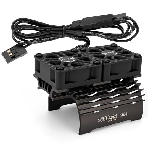 1/10 RC Car Dual Cooling Fans Motor Heatsink 30mm 28000 RPM Black | for 3650 3660 3665 540 550 Brushless Motor, Twins Heatsink with Metal Cover,for RC Model Truck, for Diameter 36/38mm Motor - color: Black