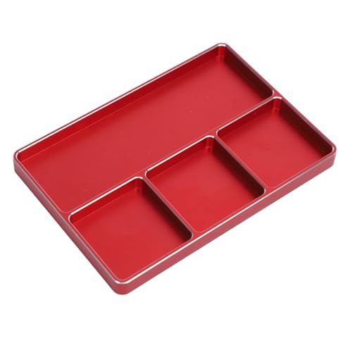 RC Repair Screw Tray, Aluminum Alloy 4 Grids Screw Tray with Magnetic Pad for 1/10 1/8 RC Car Airplanes Helicopters, Durable Tool Tray for Model Screws and Small Parts (Red) - color: Red