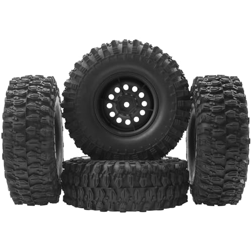 RC 1/10 1.9" Rubber Tires OD 108mm & 12mm Hex Hub Wheel Rims Compatible with Axial SCX10 90046 AXI03007 Traxxas TRX4 Tamiya CC01 D90 TF2 HSP 1/10 RC Crawler Car (Black) - color: Black