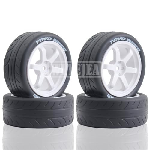 1/10 RC On-Road Tires 4PCS 5 Spoke 12mm Hex RC Wheels and Tires Compatible for 1/10 On-Road Touring Car Traxxas Tamiya tt01 tt02 HSP HPI Kyosho - color: White