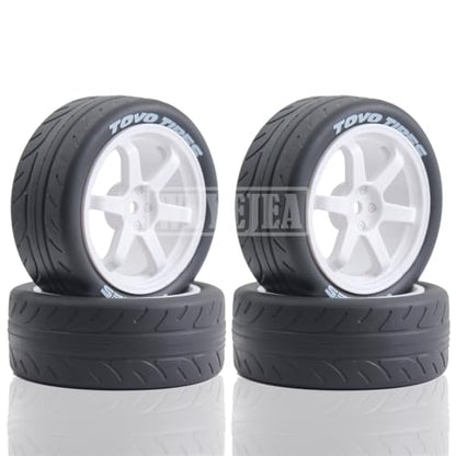 1/10 RC On-Road Tires 4PCS 5 Spoke 12mm Hex RC Wheels and Tires Compatible for 1/10 On-Road Touring Car Traxxas Tamiya tt01 tt02 HSP HPI Kyosho - color: White
