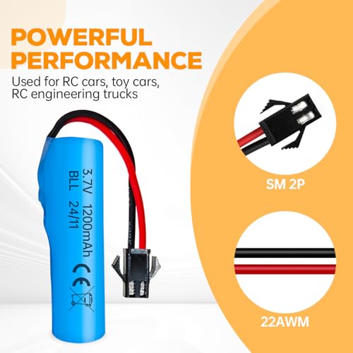 2PCS 3.7V 1200mAh Li-ion Battery SM-2P Plug with USB Charging Cable for Double Sided RC Stunt Car Truck RC Car DE68 DE44 DE45 DE58 DE49 DE57 DE70 Battery