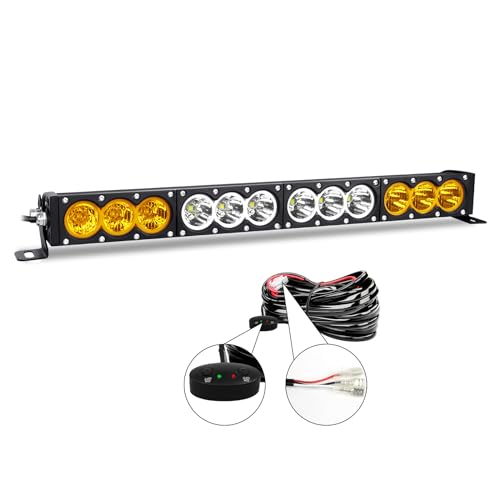 AUXTINGS 22 inch Single Row Dual Color LED Light Bar 120W Off Road Light Bar White Amber Combo LED Work Light Truck UTV 4x4 Cars SUVs ATVs Boats Fog Driving Light with Wiring Harness kit - size: 22 inch white amber