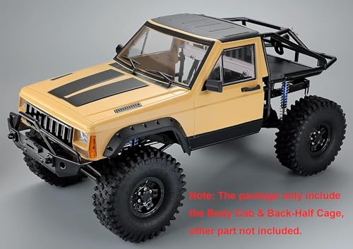 Hard Plastic RC Crawler Body Cab & Back-Half Cage Body Car Shell Upgrades Part for 1/10 RC Crawler Car for Axial SCX10 II 90046 TRX4 Redcat GEN8 (Yellow) - color: Yellow