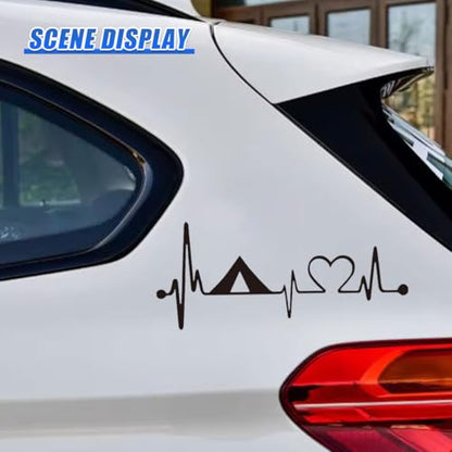 Craedli 2PCS Camping Tent Heartbeat Sticker Car Decal, 7.8"×3.3" Waterproof Vinyl Pulse Line Heart Sticker, Outdoor Adventure Car Bumper Window Decals for Camper SUV Truck Laptop (Black-Heart) - color: Black-heart