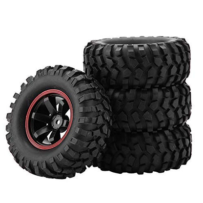 RC Car Tires, 4 Pcs 6 Holes Rubber with Hubs Off-Road Tires for 1/10 Scale RC Crawler Vehicle Enthusiasts and Off-Road Adventure Scenarios