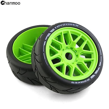 1/8 RC On Road Car Tires and Wheels Rims 17mm Hex 103mm Rubber Rally Tyres for 1:8 Scale RC On-Road Racing Car HPI WR8 HSP Hobao ARRMA Redcat Losi Kyosho VRX RC Rally Drift Car 4PCS (Green) - color: Green