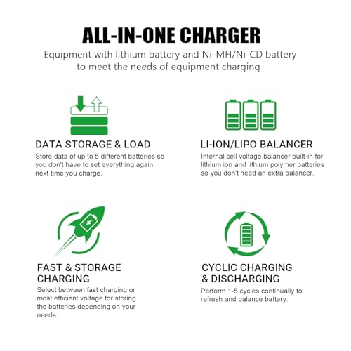 Lipo Battery Charger 150W 10A RC Battery Charger, Balance Fast Charger Discharger for LiPo/Li-ion/Life Battery(1-6s) NiMH/NiCd (1-15s) Pb Battery - color: green