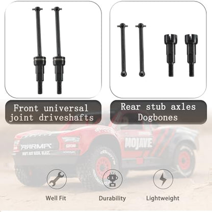 Steel Drive Shaft Kit Front & Rear (Universal Shafts/Rear stub axles/Dogbones/Hexes) - Compatible with ARRMA 1/16 Mojave GROM Series Desert Trucks (ARA2104/ARA2304/ARA2304S) - color: Black, size: Hex Blue
