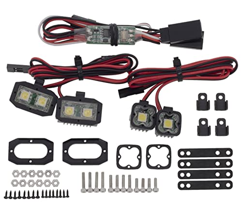 DKKY RC Car Lights LED Spotlights 1/10 Scale RC Crawler Accessories for Axial SCX10 90046 Traxxas TRX4 TRX6 Wraith RR10 MST Redcat Gen8 - style: 2+2 Set w/Controller