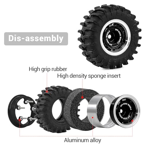 0.7" Aluminum Beadlock Wheels and Tires Set for 1/30 Axial SCX30 RC Crawler – Upgrade Parts (Black-299) - color: Black-299