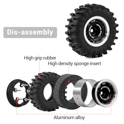 0.7" Aluminum Beadlock Wheels and Tires Set for 1/30 Axial SCX30 RC Crawler – Upgrade Parts (Black-299) - color: Black-299