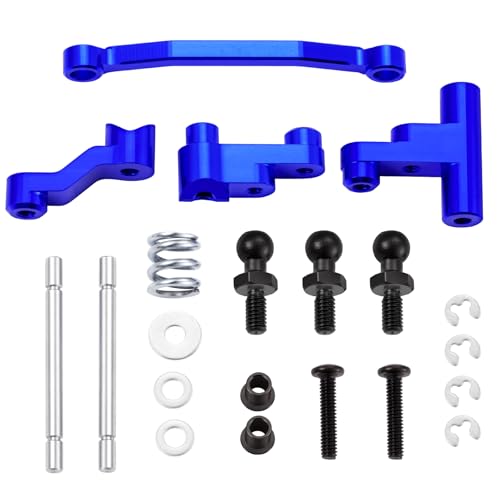 Aluminum Alloy Steering Assembly Set Servo Saver Steering Bellcranks & Drag Link Spring Retainer Parts Compatible with Traxxas 1/18 LaTrax Teton RC Car Upgrades (Blue) - color: Blue