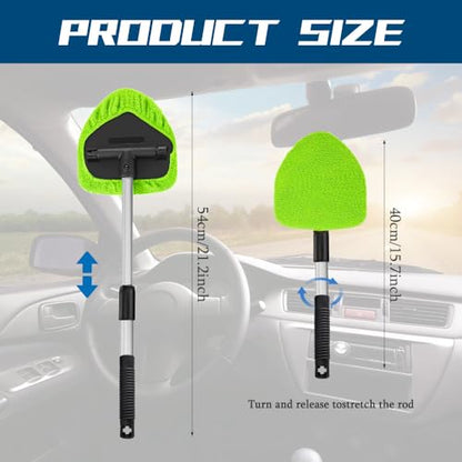 Car Wash Brush with Long Handle, Windshield Cleaning Tool, Car Washing Mop Kit Mitt Sponge Car Cleaning Supplies Kit, Microfiber Towel Gloves Universal for Cars RV SUV Truck Office (Green) - color: Green