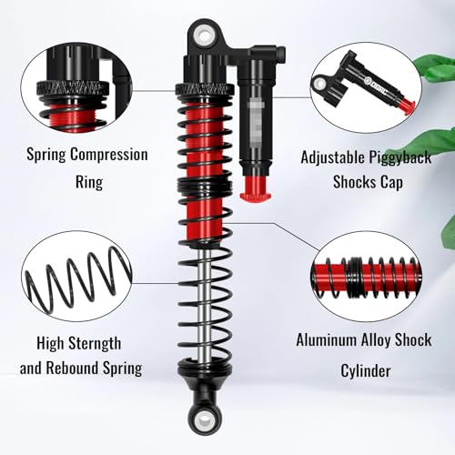 RC Shock Absorbers (4-Pack) - 110mm Aluminum Oil Dampers with Piggyback Reservoirs & Adjustable Damping for 1/10 SCX10 II III D90 Upgrade(4PCS Red) - color: 4pcs Red