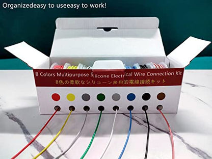 26AWG 8 Colors Silicone Electrical Wire Kit Hook Up Cable for Electronics DIY Working Solid Wire Spool and Lamps, Home Appliances, Batteries, Electronic, etc. Included Tools (8x33ft Solid) | DIY Working Solid Wire Spool and Lamps, Home Appliances, Batteri