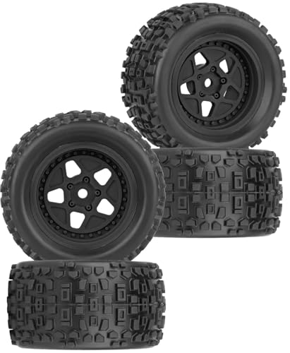 12mm Hex RC Truck Wheels and Tires for 1/18 Granite/1/18 Typhon RC Monster Truck Car,RC Drift Off Road Buggy Rally Truck Tires,4Pcs(Black) - color: Black - (4pcs Wheel)