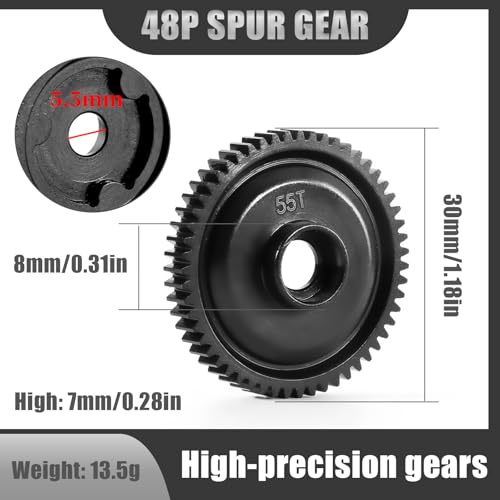 48P 55T Hardened Steel Spur Gear for TRAXXAS 1/16 E-Revo VXL, Summit, Slash, Mini E-Revo & Mini Slash - High Precision & Durable Upgrade (45# Steel) - size: 55T