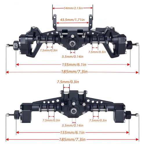 UTB18 CNC Aluminum Portal Axle Set — Complete Front & Rear Upgrade for Axial UTB18 Capra 1/18 RC Crawler, Total Weight 335g (Black) - color: Black