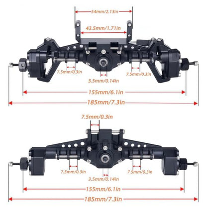 UTB18 CNC Aluminum Portal Axle Set — Complete Front & Rear Upgrade for Axial UTB18 Capra 1/18 RC Crawler, Total Weight 335g (Black) - color: Black