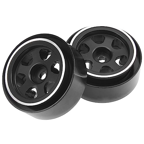 ShareGoo 4Pcs Metal 1.0 Beadlock Wheels Rims 7mm Hex Wheel Hubs 1.0" Wheels Compatible with 1/18 Traxxas TRX4M Axial SCX24 Gladiator Deadbolt Bronco 1/24 RC Crawler (Black) - color: Black