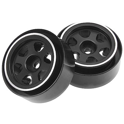 ShareGoo 4Pcs Metal 1.0 Beadlock Wheels Rims 7mm Hex Wheel Hubs 1.0" Wheels Compatible with 1/18 Traxxas TRX4M Axial SCX24 Gladiator Deadbolt Bronco 1/24 RC Crawler (Black) - color: Black