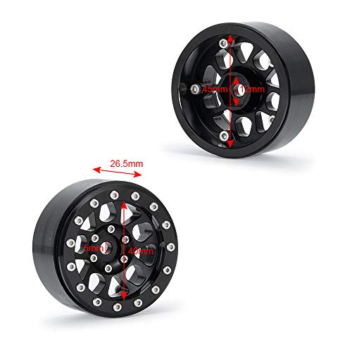 4PCS Metal 1.9" Heavy Duty Beadlock Wheel Rims for 1/10 RC Crawler Axial Scx10 II D90 TRX-4 Tamiya CC01 D110 SCX10 III AXI03007 (Black) - color: Black