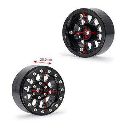 4PCS Metal 1.9" Heavy Duty Beadlock Wheel Rims for 1/10 RC Crawler Axial Scx10 II D90 TRX-4 Tamiya CC01 D110 SCX10 III AXI03007 (Black) - color: Black