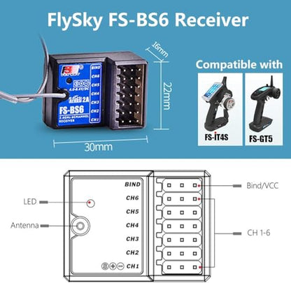 GoolRC Flysky FS-BS6 Receiver 2.4Ghz 6CH AFHDS2 Receiver Compatible with Flysky FS-GT5 FS-IT4S RC Transmitter for RC Car Boat (2PCS)