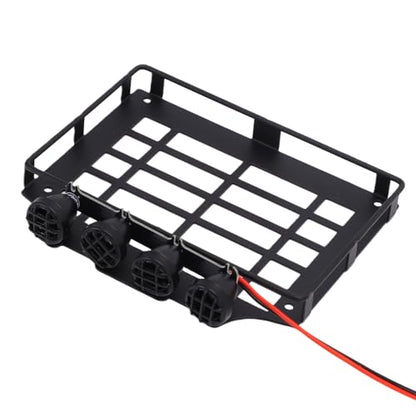 Matybobe 1/12 RC Crawler Roof Rack RC Car Roof Luggage Carrier 1:12 Off Road Rack Metal Cage Style Pre Wired 4 Round Lights Direct Screw On Upgrade Parts with Spotlights for