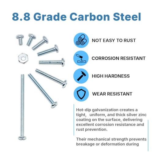 160 Pcs #6-32 Machine Screws Assortment Kit, Zinc-Plated Carbon Steel Phillips Pan Head Hex Nut Combination Set, 8 Sizes (#6-32, 1/4" to 2") with 80P Extra Hex Nut for Cabinet Electrical DIY - size: #6-32 - 80 Sets, 8 Sizes