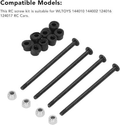 RC Screw Kit, Steel Screws and Nuts Plastic Bushing RC Hardware Screw Kit for 144010 144002 124016 124017 RC Cars
