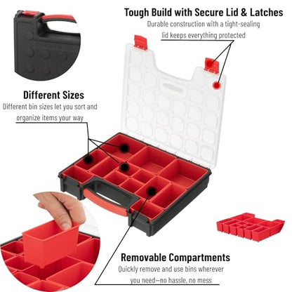 INTERTOOL Hardware Organizer with 13 Removable Bins - Small Parts Storage Tool Box for Nuts, Bolts, Screws, Nails - Portable Handle Transparent Lid with Locks BX08-4031 - style: 13 Removeable Bins