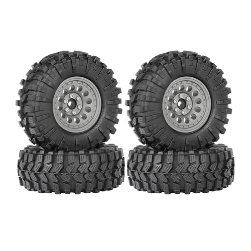 4PCS 1.3" Aluminum Alloy Beadlock Wheel Rims All-Terrain Tyre 70mm Rubber Tires Set with 5mm & 7mm Hex for 1/12 1/14 1/18 1/24 RC Rock Crawler Car Upgrade Parts (A-Gray) - color: A-gray
