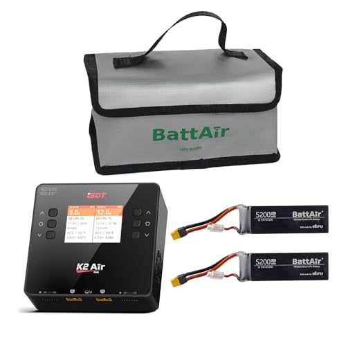 ISDT Charger Bundle: K2 AIR AC 200W DC 500Wx2 Dual Channel LiPo Smart Balance Charger & 3S 5200mAh 50C XT60 Smart Battery (2PCS)