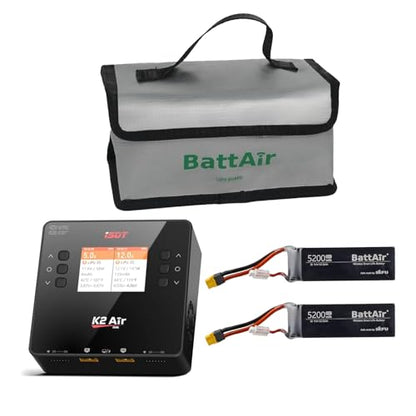 ISDT Charger Bundle: K2 AIR AC 200W DC 500Wx2 Dual Channel LiPo Smart Balance Charger & 3S 5200mAh 50C XT60 Smart Battery (2PCS)