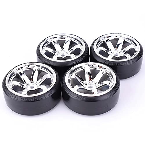 RC Plastic Wheel and Tire Set, 63mm Hard Tyres for 1/10 Drift Car HSP Tamiya HPI Kyosho On-Road Drifting Car (Silver, 6-Spoke) - color: Silver, 6-spoke
