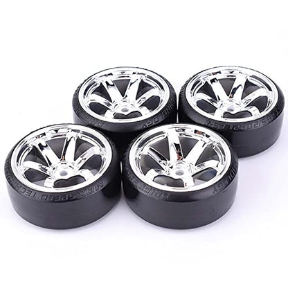 RC Plastic Wheel and Tire Set, 63mm Hard Tyres for 1/10 Drift Car HSP Tamiya HPI Kyosho On-Road Drifting Car (Silver, 6-Spoke) - color: Silver, 6-spoke