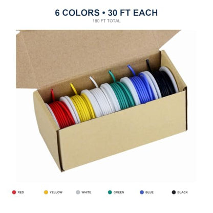TUOFENG 24 AWG Stranded Silicone Wire, 6 Colors, 30 ft Each, Tinned Copper - size: 24 AWG Stranded 6 Colors 30 ft