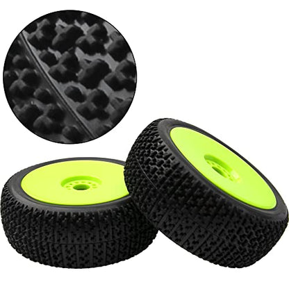 ShareGoo OD 4.52" 1/8 RC Buggy Rubber Tires Tyre w/Plastic Rim 17mm Hex Compatible with Arrma Kyosho Exceed RC Traxxas Redcat HSP HPI 1/8 Scale Off Road Car Buggy (Green) - color: Green