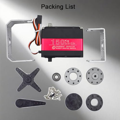 150KG Digital RC Servo,RDS51150 Dual Shafts 12V High Torque Stainless Steel Metal Gear Large Steering Servo Motor with Mounting Brackets for 1/5 RC Car Crawler Robotic Arm Control Angle 270°