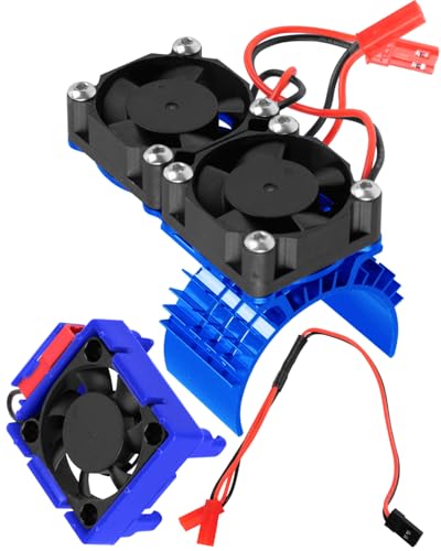RC VXL-3s ESC Cooling Fan Heat Sink w/Dual Fan Heat Sink Upgrades Part for 1/10 Slash Rustler Stampede 4x4 VXL 4WD,High Velocity Fan Heatsink Hops Up,Navy Blue - color: Navy Blue(1set)