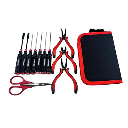 VENOMRC-11IN1 RC Tools Kits Box Set Screwdriver Pliers Hex Repair for Helicopter Multirotors/RC CAR,Remote Control Car/Airplane(Black-RED)